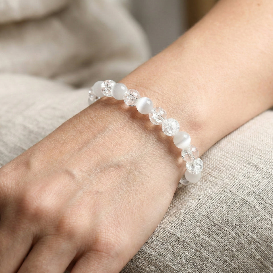 The Clarity & Calm Bracelet: Selenite and Cracked Quartz Balance
