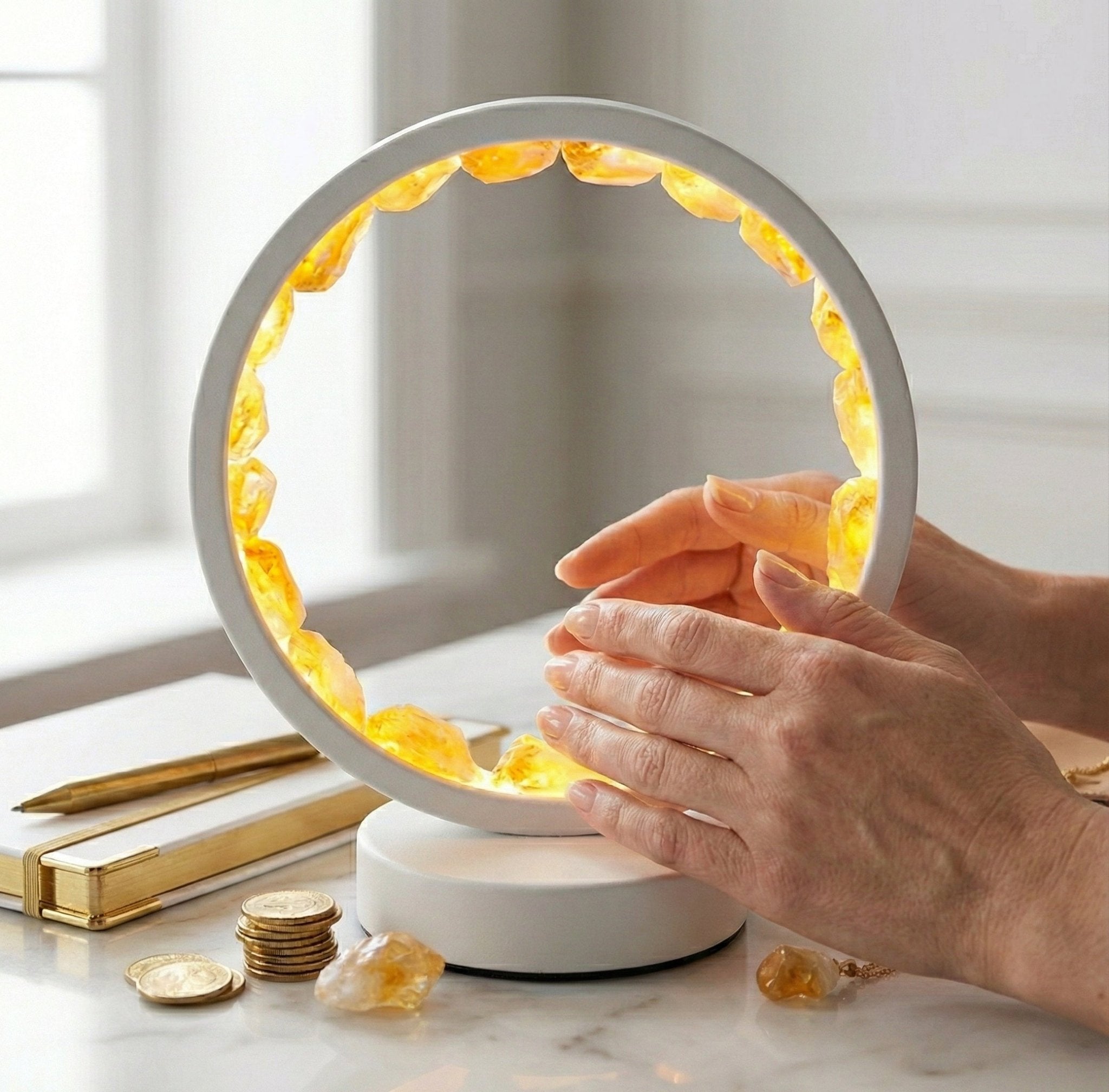 The Golden Fortune Circle: Genuine Citrine Energy Lamp for Wealth &amp; Success - ModernEnergyLab.com