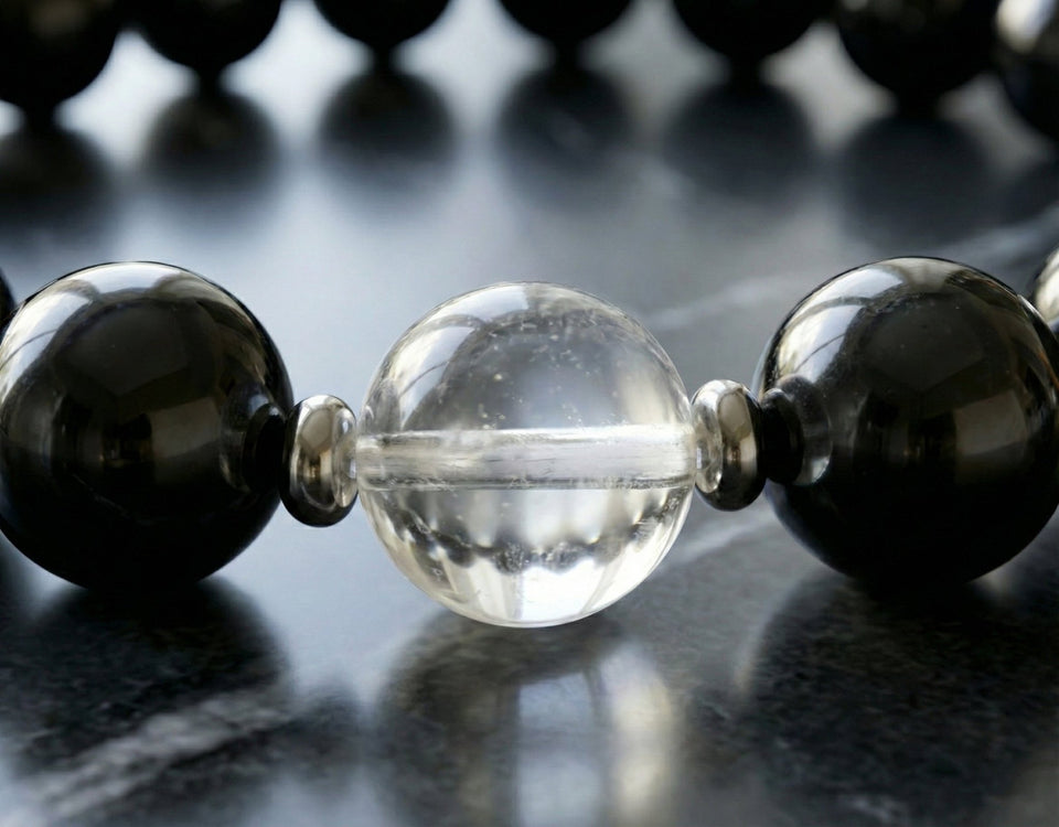The Guardian's Balance: Black Obsidian & Clear Quartz Protection Bracelet