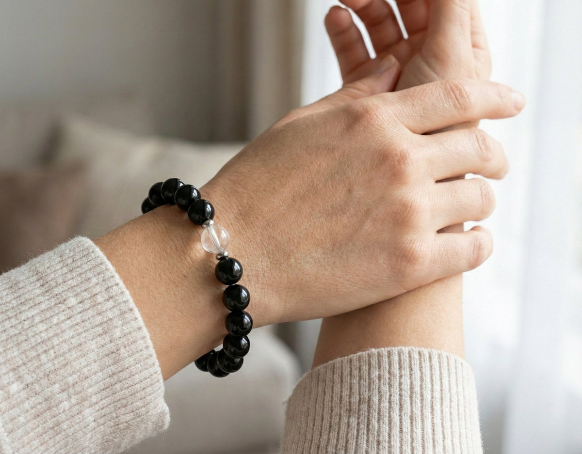 The Guardian's Balance: Black Obsidian & Clear Quartz Protection Bracelet