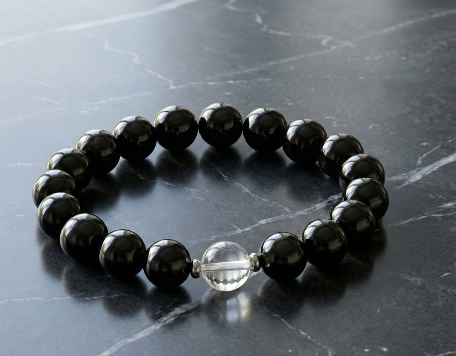The Guardian's Balance: Black Obsidian & Clear Quartz Protection Bracelet