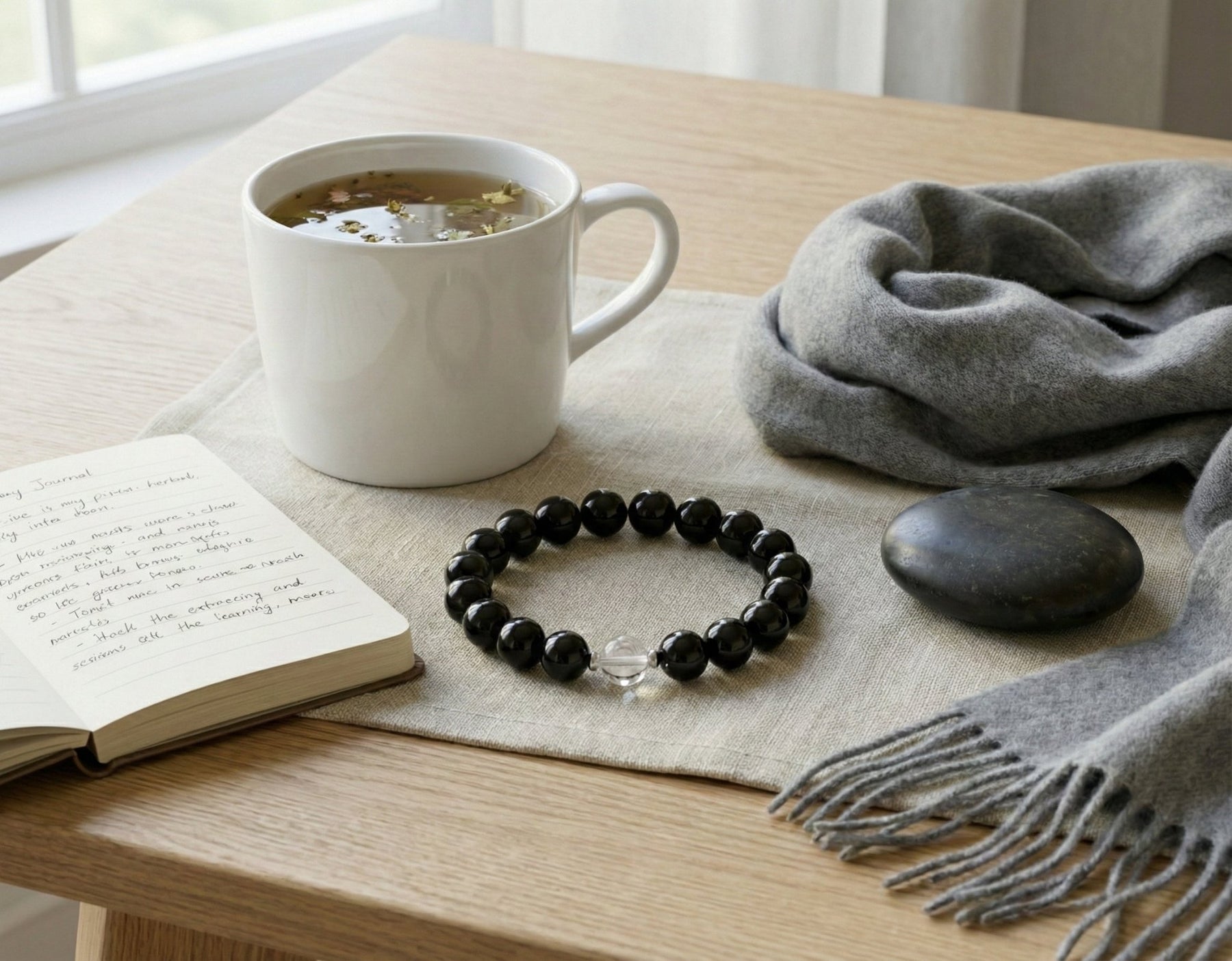 The Guardian's Balance: Black Obsidian & Clear Quartz Protection Bracelet