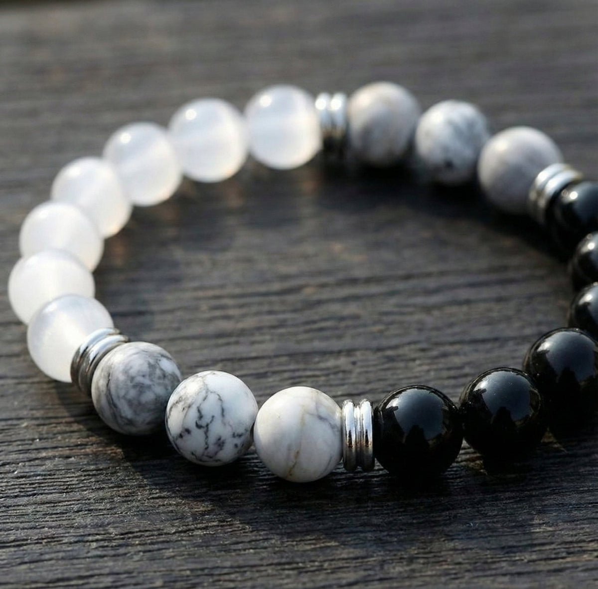 The Harmony Shield: Obsidian & Howlite Protection Bracelet