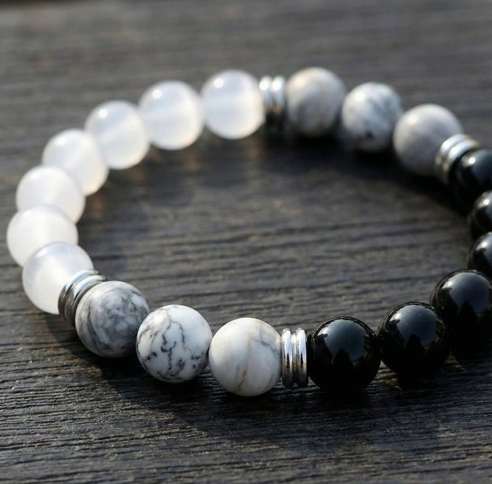 The Harmony Shield: Obsidian & Howlite Protection Bracelet