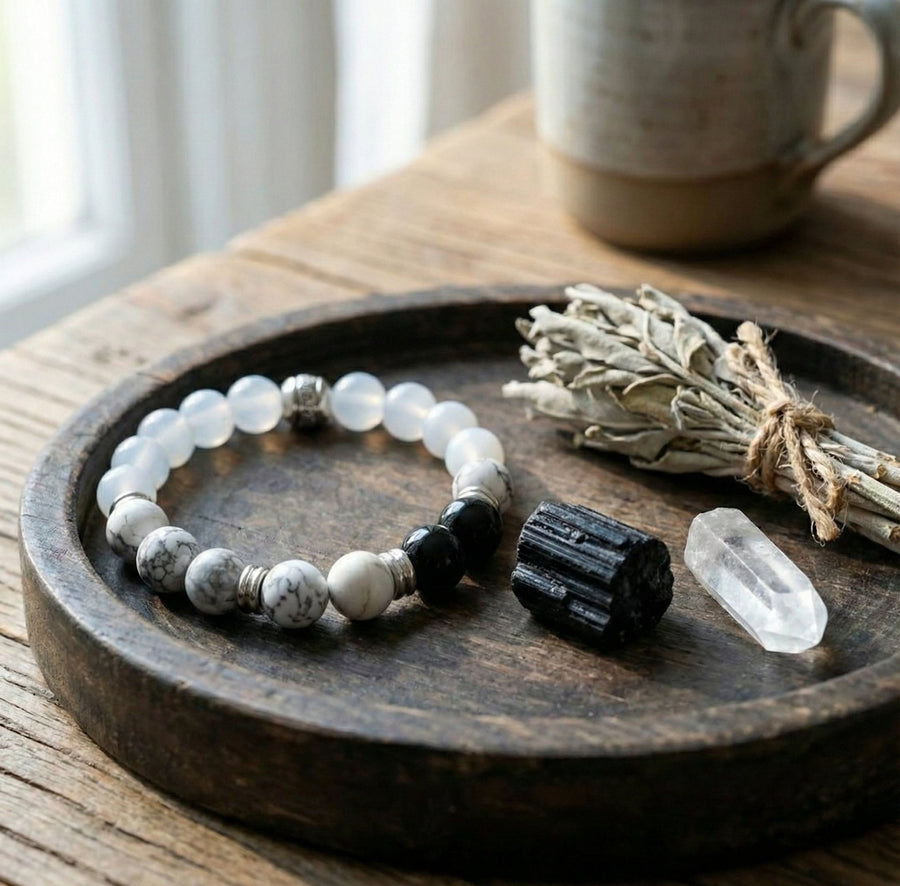 The Harmony Shield: Obsidian & Howlite Protection Bracelet