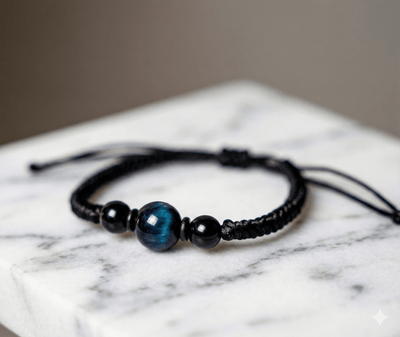 The "Midnight Focus" Anchor Bracelet | Blue Tiger Eye & Black Onyx Protection Shield - ModernEnergyLab.com