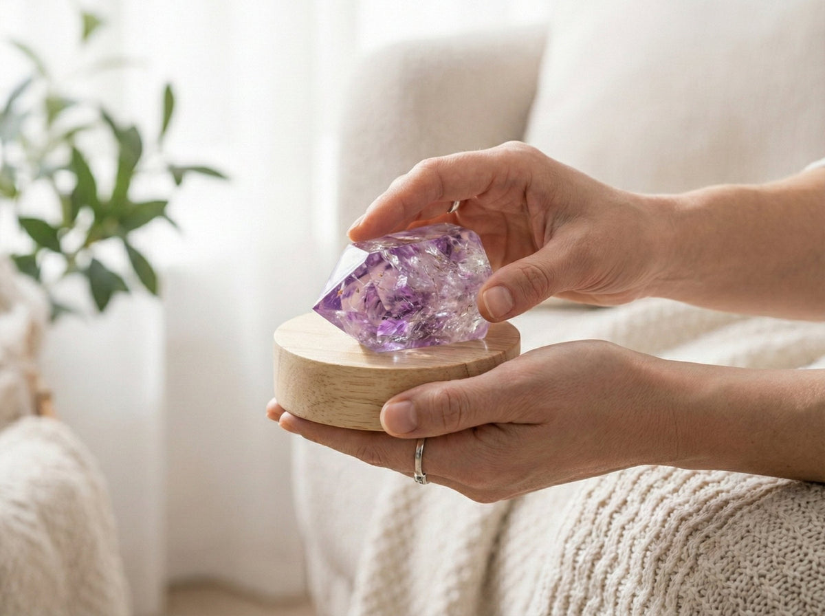 The Serenity Apex: Natural Amethyst & Wood Light