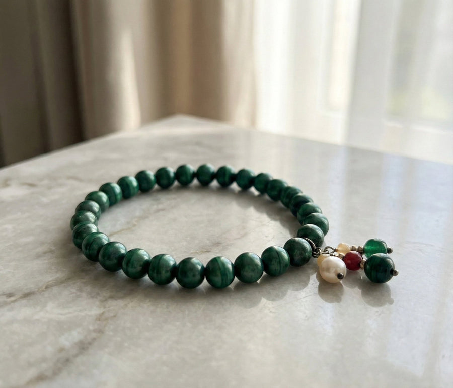 The Verdant Guardian: Malachite Transformation Bracelet with Artisan Charms