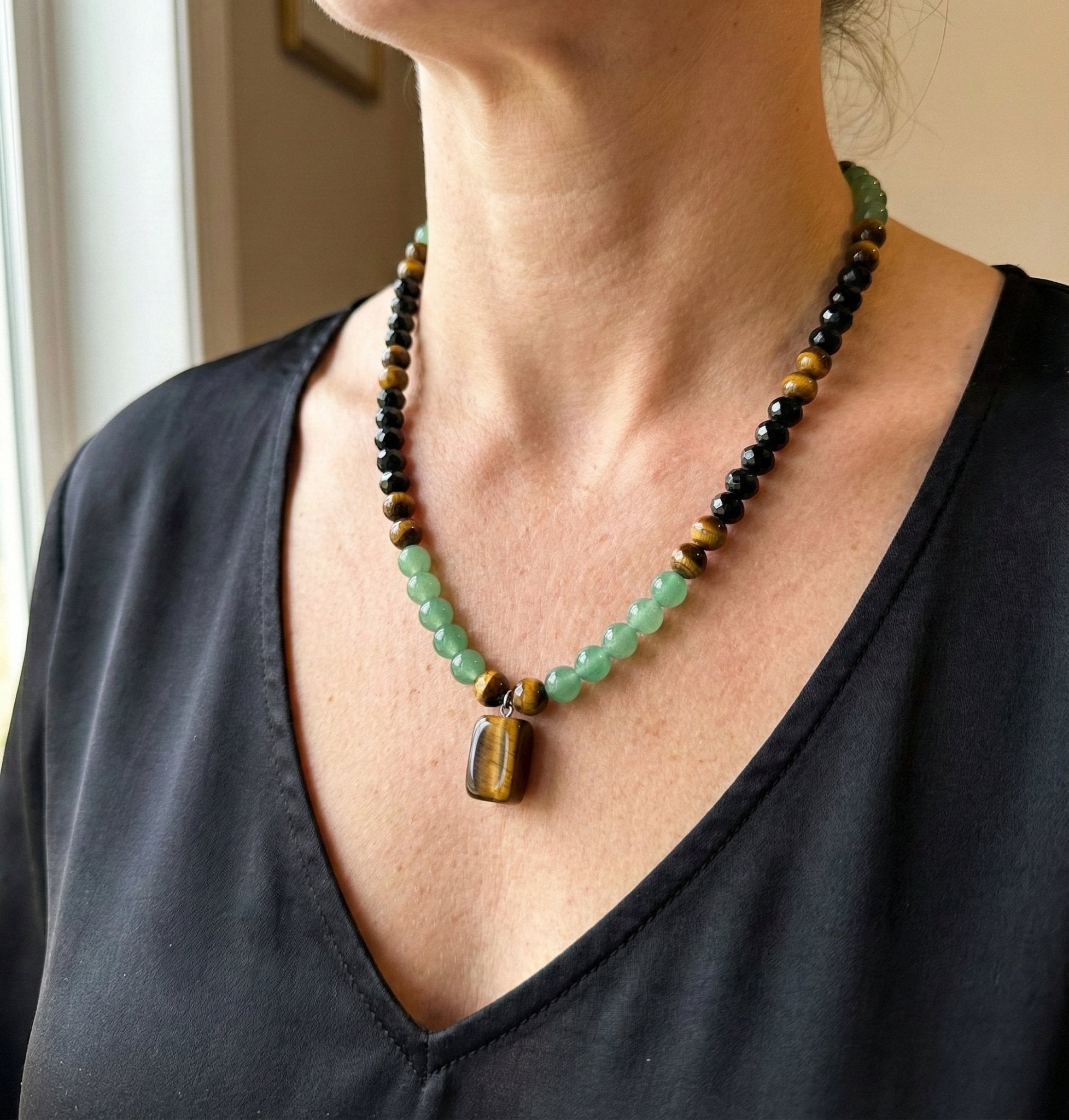 Title: The Prosperity Catalyst: Green Aventurine & Tiger Eye Necklace - ModernEnergyLab.com