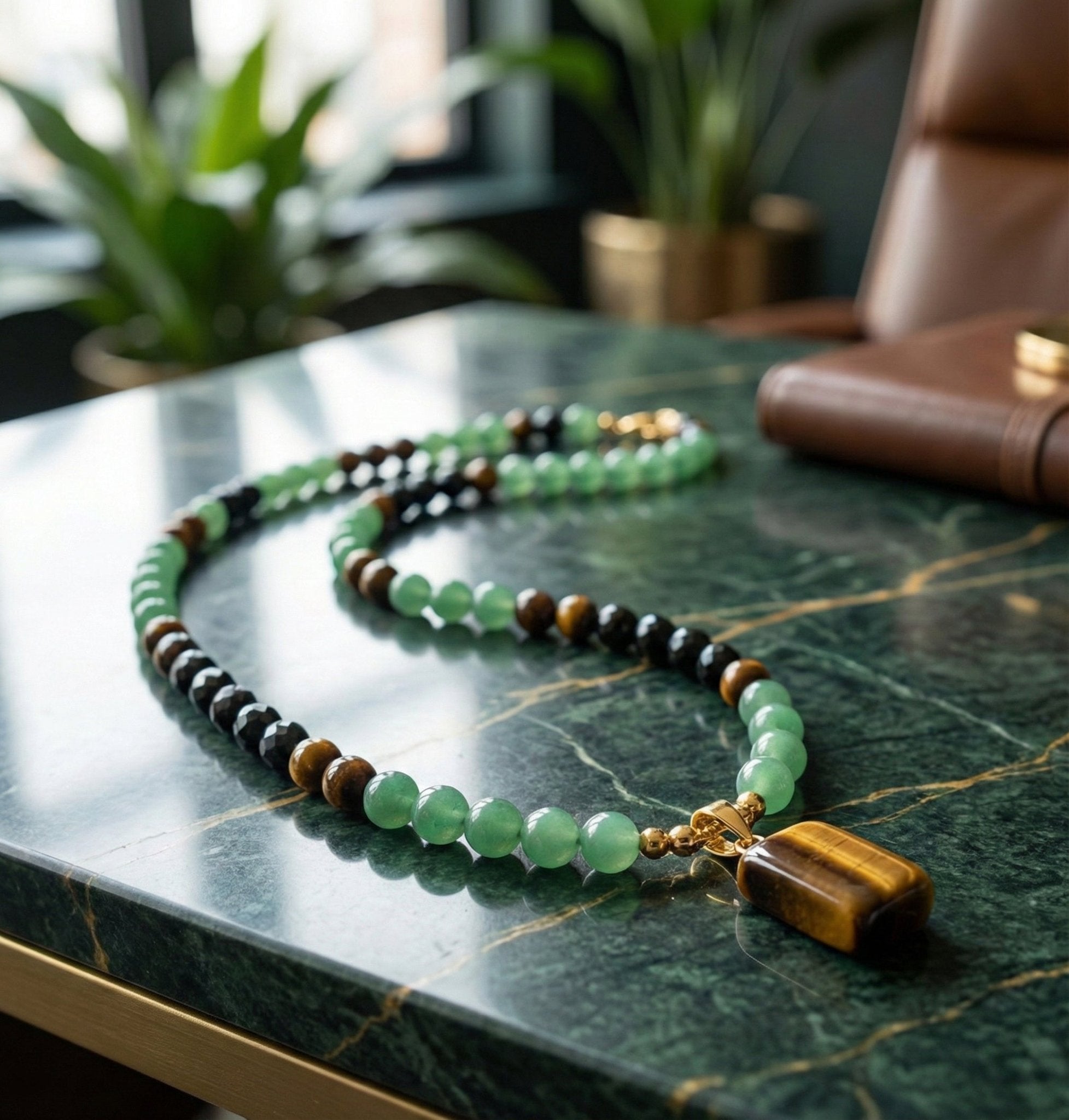 Title: The Prosperity Catalyst: Green Aventurine & Tiger Eye Necklace - ModernEnergyLab.com